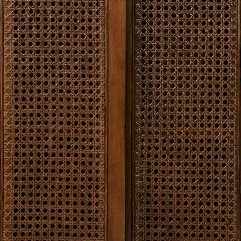 Mid Century Modern Rattan Sideboard Buffet Cabinet with Adjustable Shelf and Solid Wood Legs