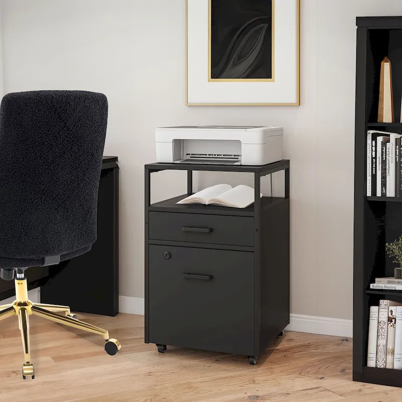 Compact Rolling File Cabinet with Lock, USB Port & Power Outlet