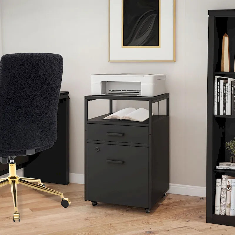 Compact Rolling File Cabinet with Lock, USB Port & Power Outlet