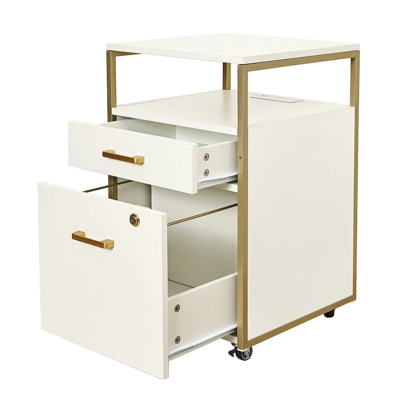 Compact Rolling File Cabinet with Lock, USB Port & Power Outlet