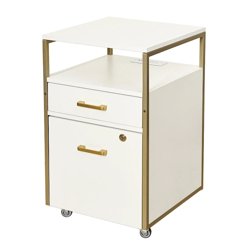 Compact Rolling File Cabinet with Lock, USB Port & Power Outlet