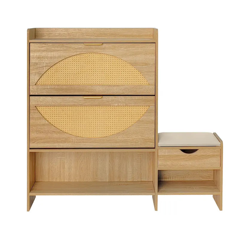 47.2" rotan schoenenkast met 2 klepladen en bank voor de hal