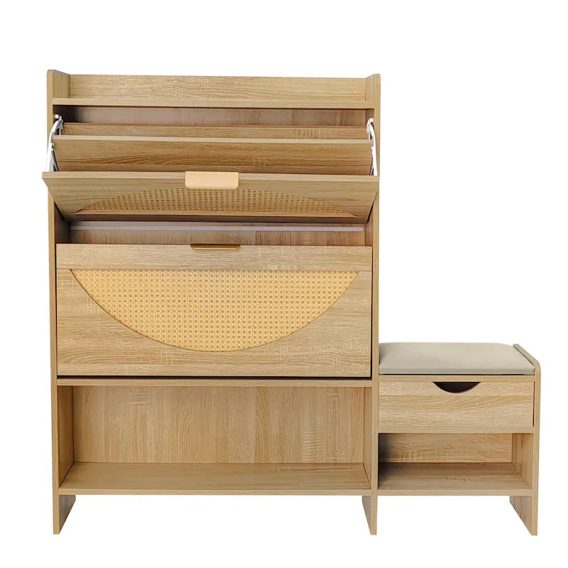 47.2" rotan schoenenkast met 2 klepladen en bank voor de hal