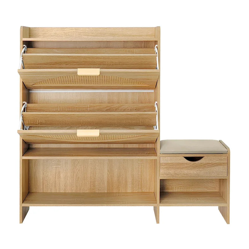 47.2" rotan schoenenkast met 2 klepladen en bank voor de hal