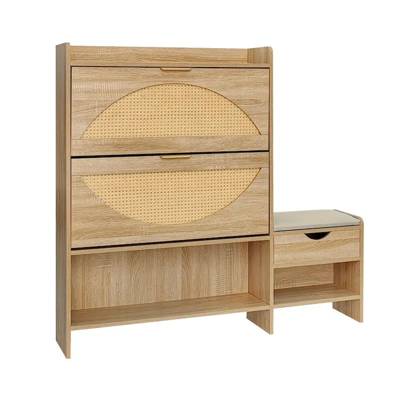 47.2" rotan schoenenkast met 2 klepladen en bank voor de hal