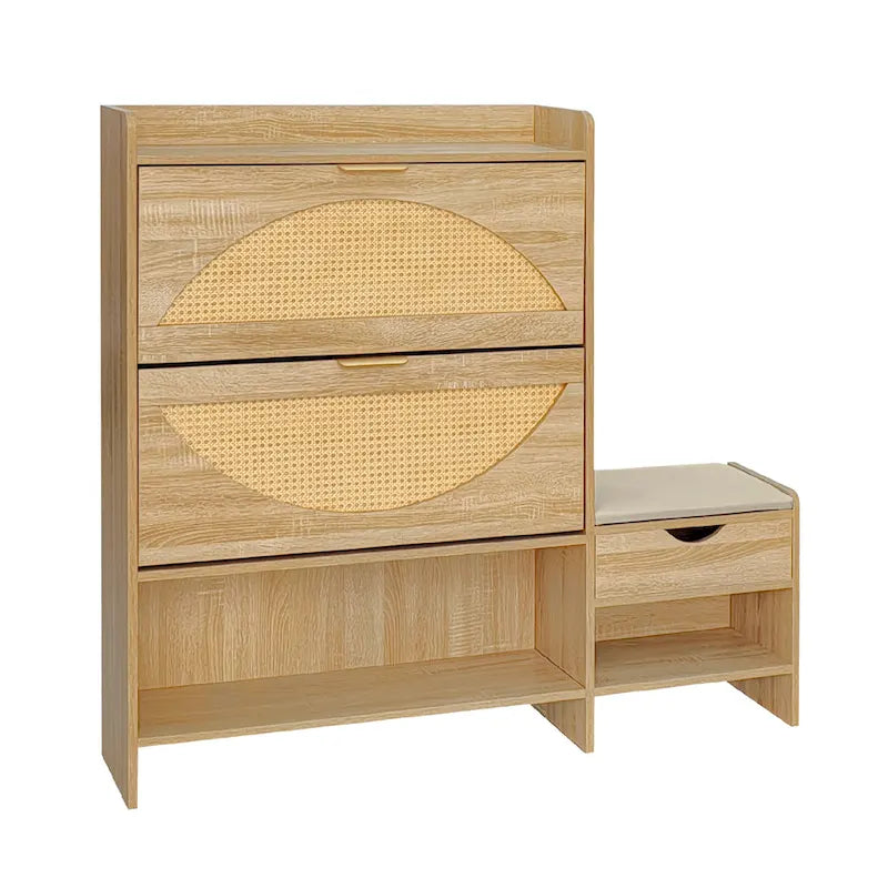 47.2" rotan schoenenkast met 2 klepladen en bank voor de hal