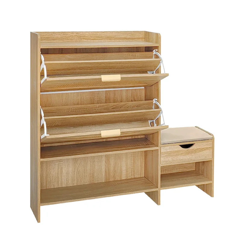 47.2" rotan schoenenkast met 2 klepladen en bank voor de hal