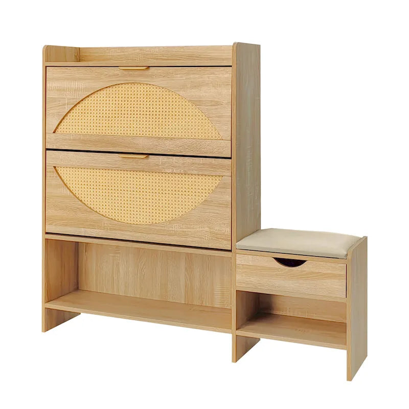 47.2" rotan schoenenkast met 2 klepladen en bank voor de hal