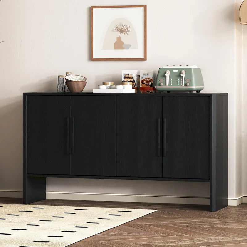 4-Door Wood Sideboard Buffet Cabinet with Adjustable Shelves & Long Handles