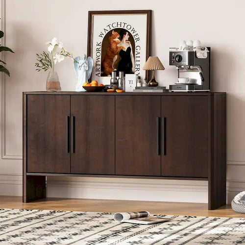 4-Door Wood Sideboard Buffet Cabinet with Adjustable Shelves & Long Handles