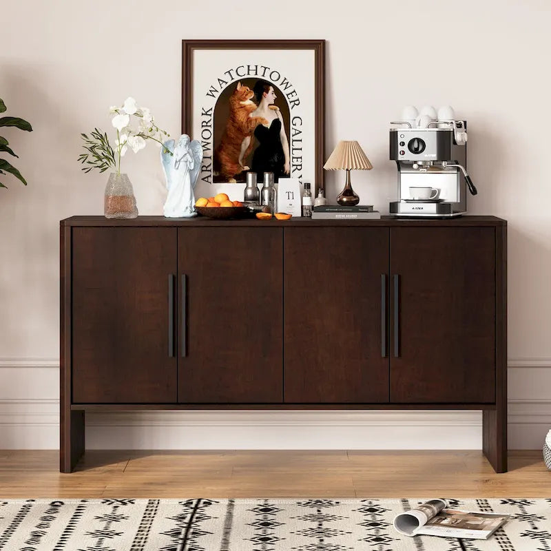 4-Door Wood Sideboard Buffet Cabinet with Adjustable Shelves & Long Handles