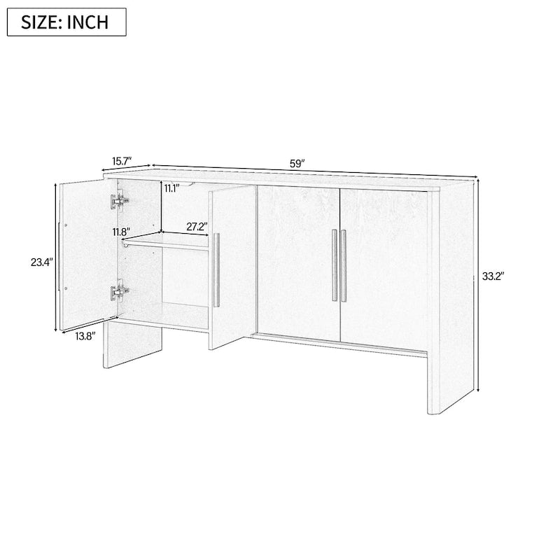 4-Door Wood Sideboard Buffet Cabinet with Adjustable Shelves & Long Handles