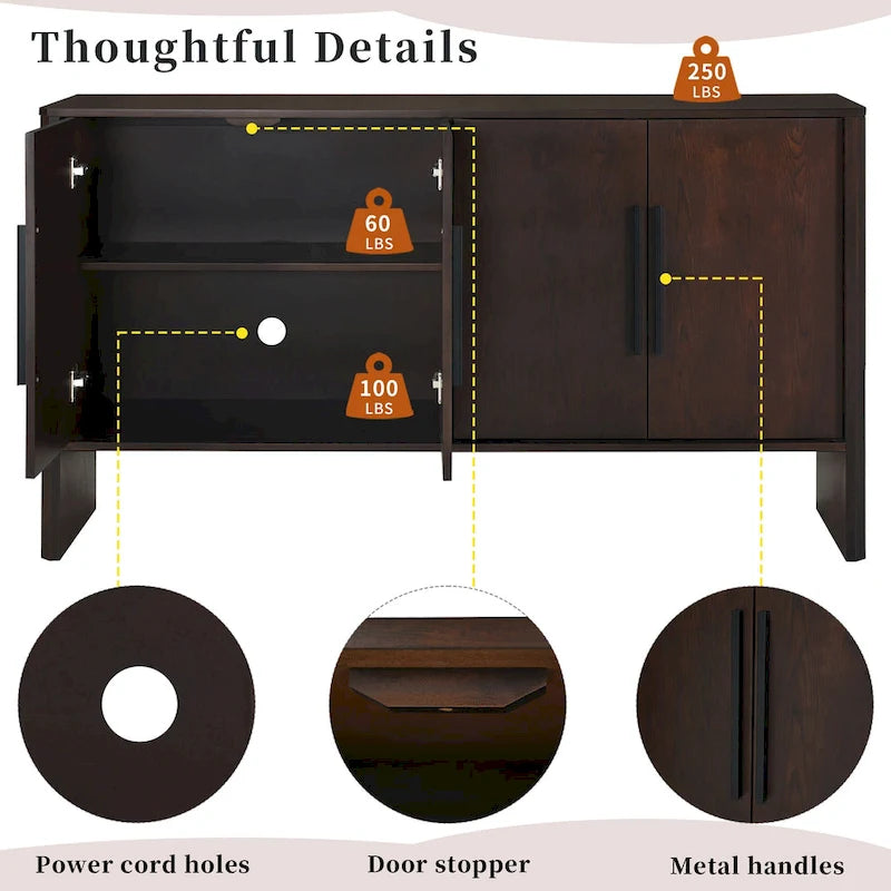 4-Door Wood Sideboard Buffet Cabinet with Adjustable Shelves & Long Handles