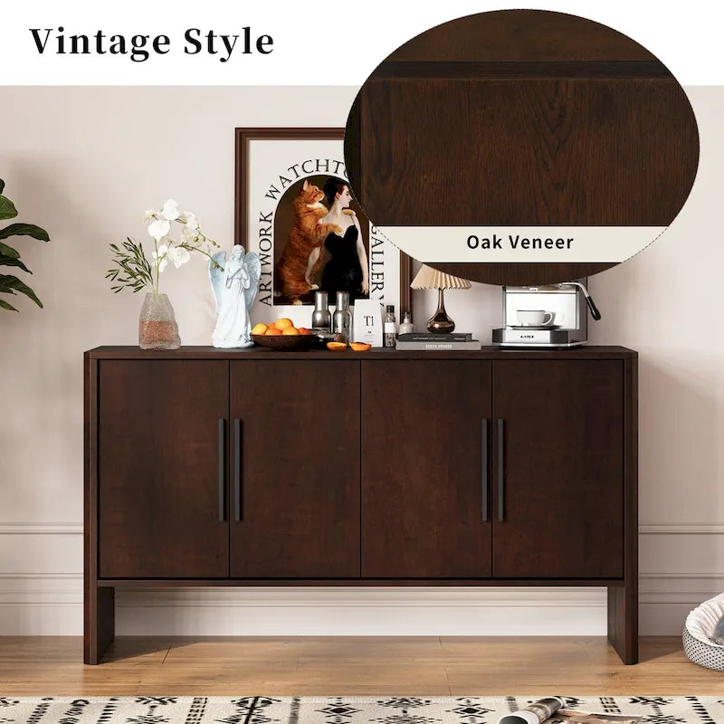 4-Door Wood Sideboard Buffet Cabinet with Adjustable Shelves & Long Handles