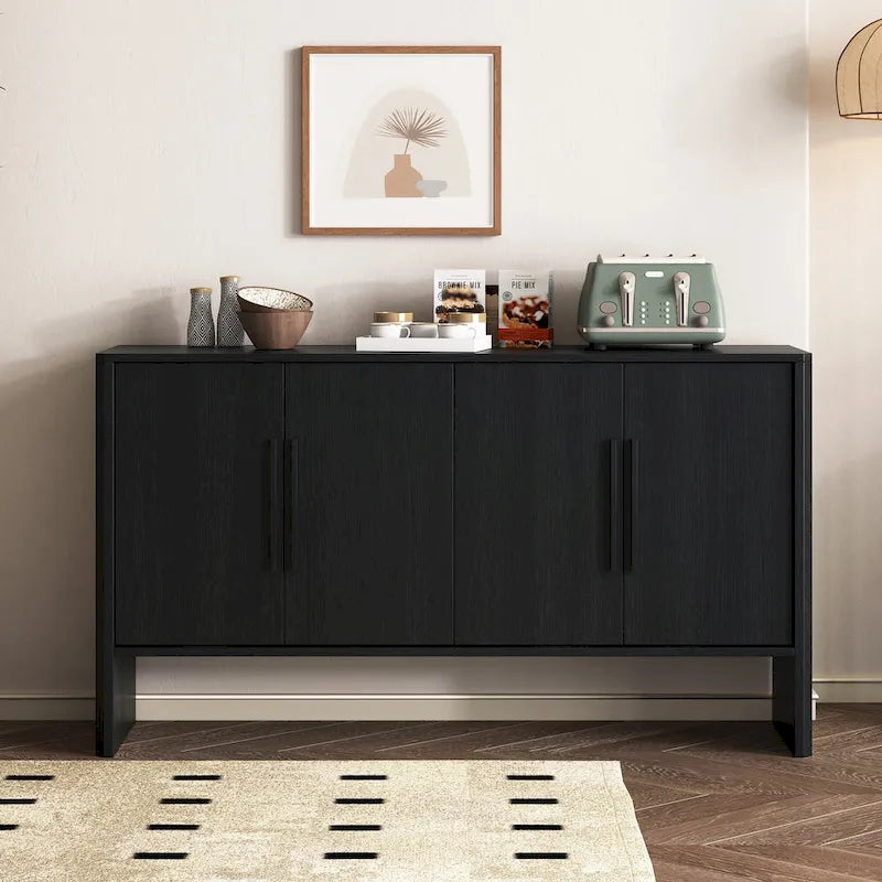 4-Door Wood Sideboard Buffet Cabinet with Adjustable Shelves & Long Handles