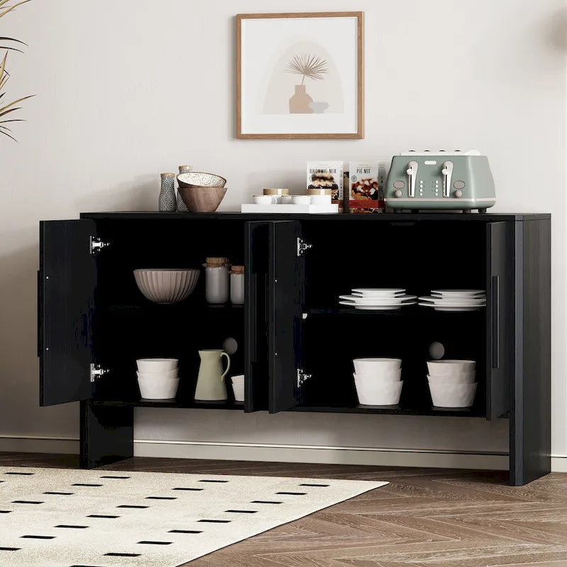 4-Door Wood Sideboard Buffet Cabinet with Adjustable Shelves & Long Handles