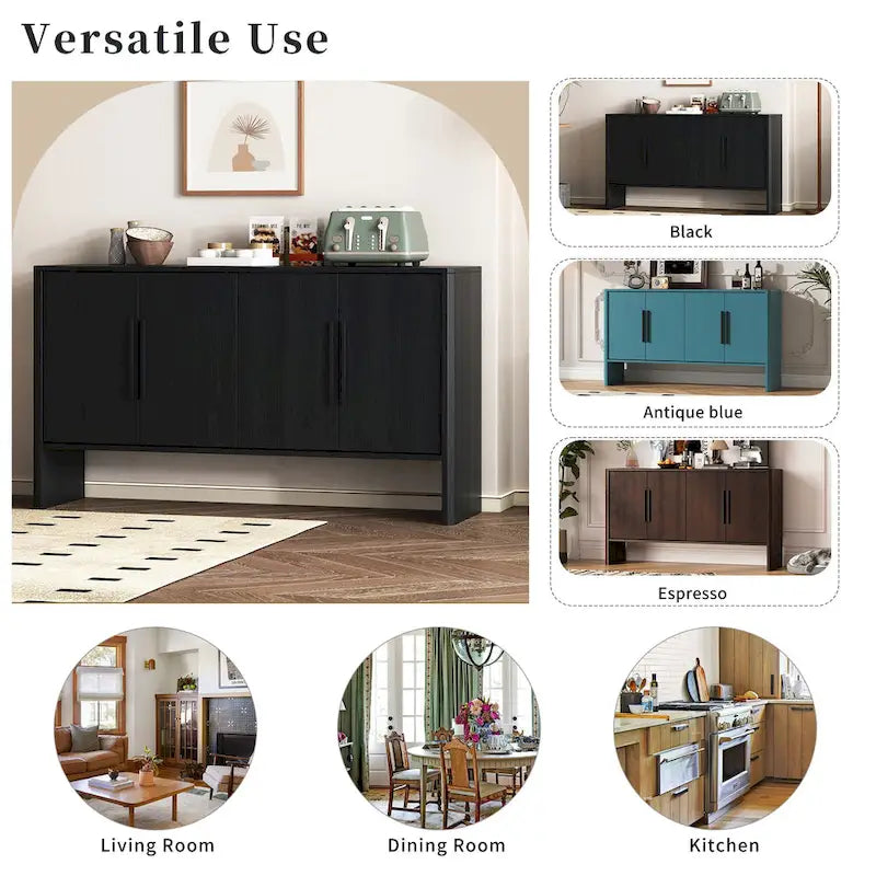 4-Door Wood Sideboard Buffet Cabinet with Adjustable Shelves & Long Handles