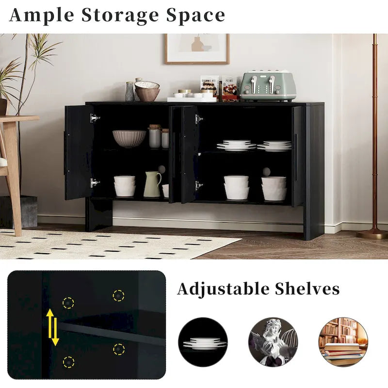 4-Door Wood Sideboard Buffet Cabinet with Adjustable Shelves & Long Handles