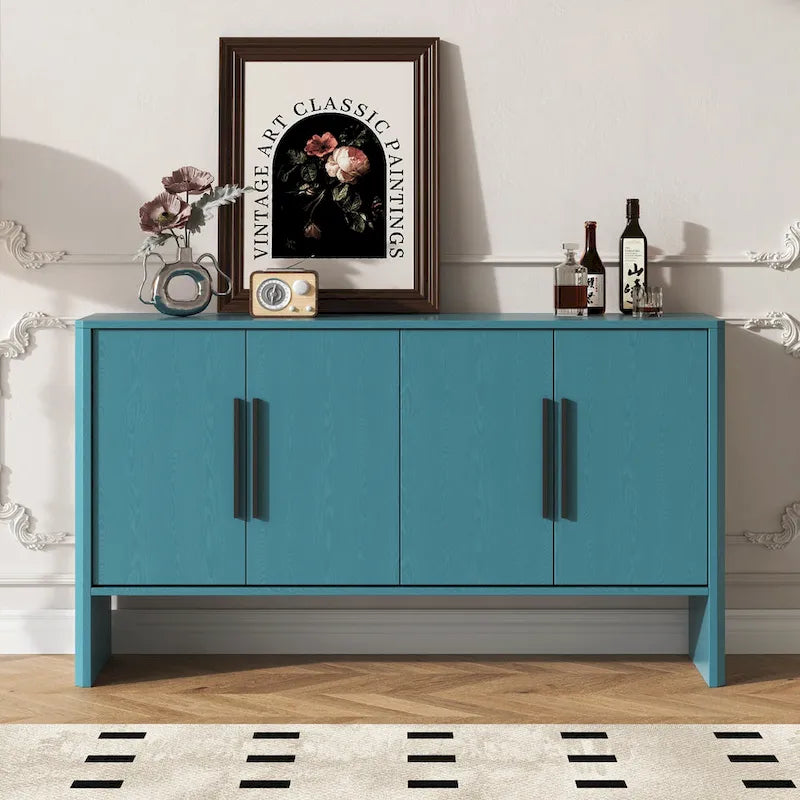 4-Door Wood Sideboard Buffet Cabinet with Adjustable Shelves & Long Handles