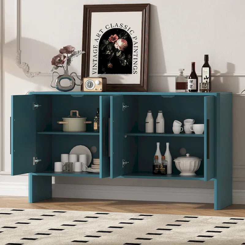 4-Door Wood Sideboard Buffet Cabinet with Adjustable Shelves & Long Handles