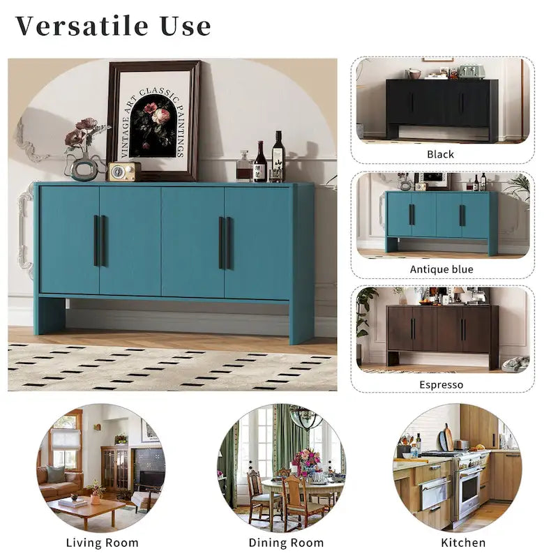 4-Door Wood Sideboard Buffet Cabinet with Adjustable Shelves & Long Handles
