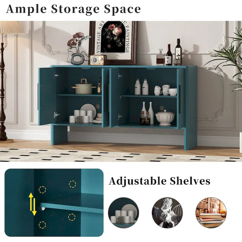 4-Door Wood Sideboard Buffet Cabinet with Adjustable Shelves & Long Handles