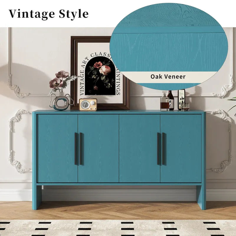 4-Door Wood Sideboard Buffet Cabinet with Adjustable Shelves & Long Handles