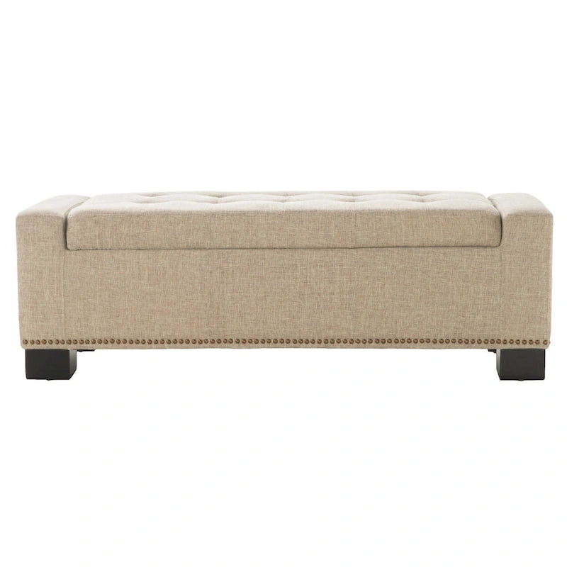 Storage Ottoman Bench with Nailhead Trim, Wheat Fabric, 51 Inch