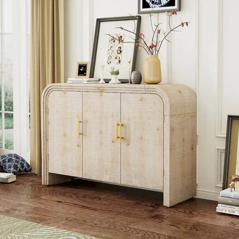4-Door Curved Sideboard with Gold Handles and Adjustable Dividers