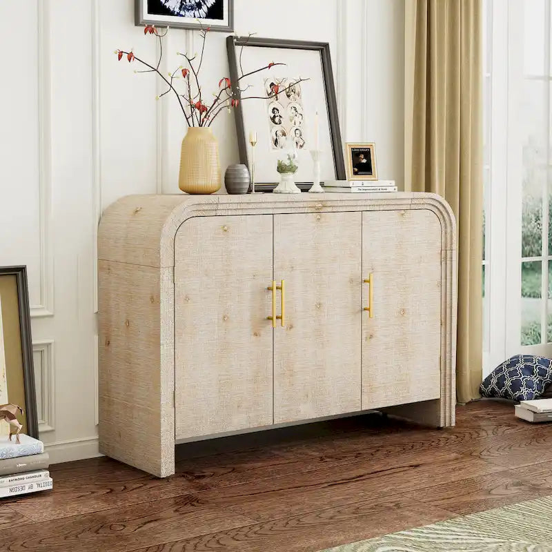 4-Door Curved Sideboard with Gold Handles and Adjustable Dividers