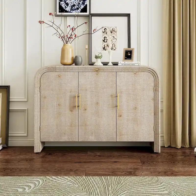 4-Door Curved Sideboard with Gold Handles and Adjustable Dividers
