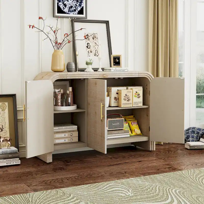 4-Door Curved Sideboard with Gold Handles and Adjustable Dividers