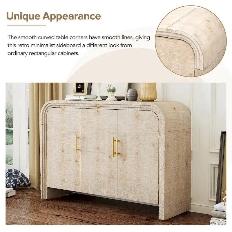 4-Door Curved Sideboard with Gold Handles and Adjustable Dividers