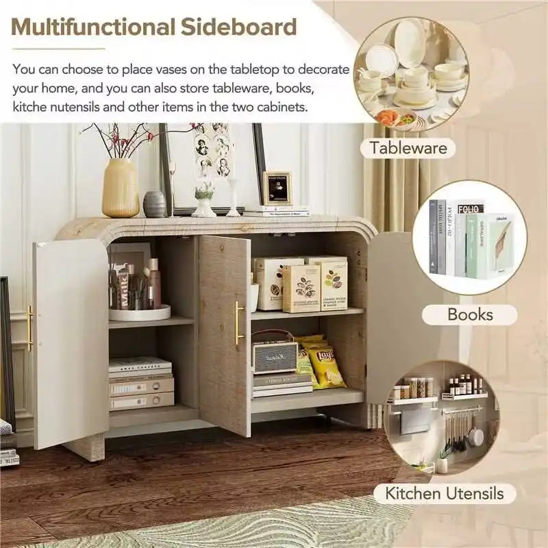 4-Door Curved Sideboard with Gold Handles and Adjustable Dividers
