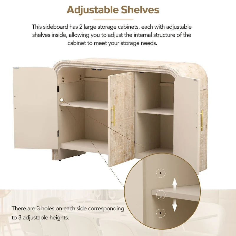 4-Door Curved Sideboard with Gold Handles and Adjustable Dividers