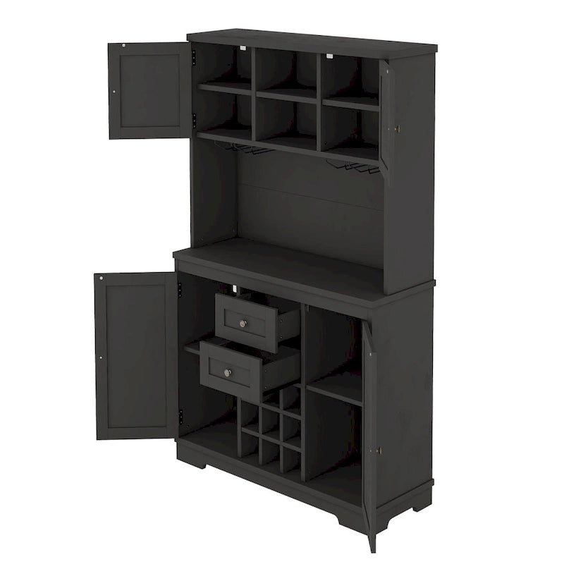 Coffee Bar Cabinet with Drawers, Freestanding Kitchen Pantry with Shelves and Cabinets, Buffet Cabinet with Glass Racks