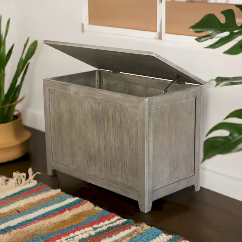 Solid Bamboo Storage Bench with Lid for Blankets and Toys