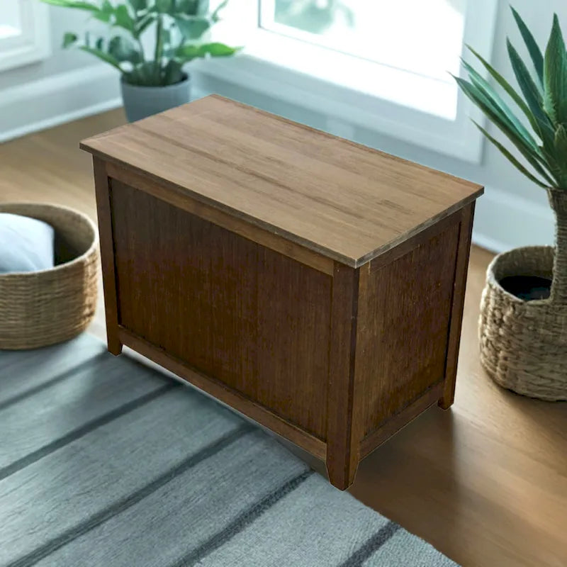 Solid Bamboo Storage Bench with Lid for Blankets and Toys