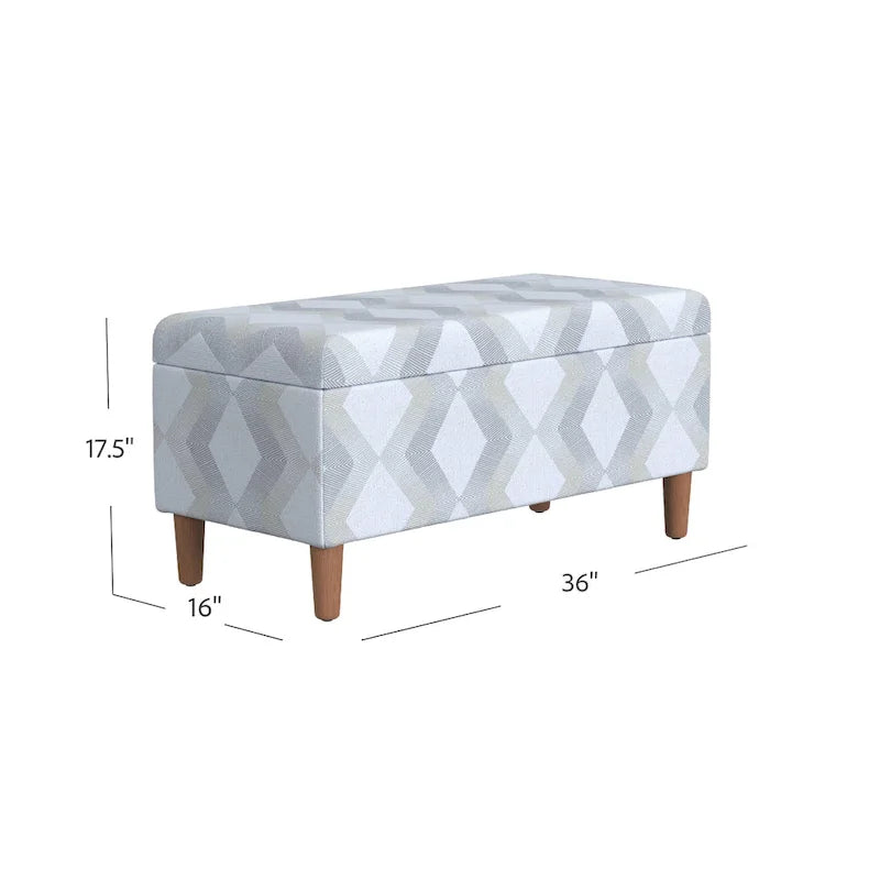 Accent Storage Bench, Cream Gray Woven Diamond Pattern, 36 Inch