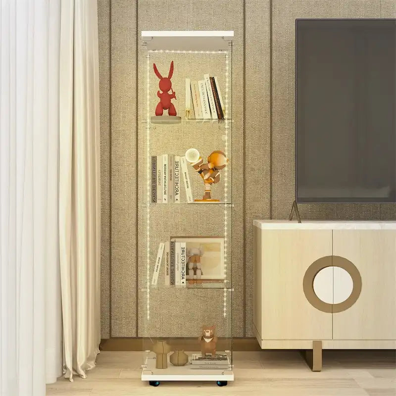 Tempered Glass Display Cabinet with LED Lighting and Storage Shelves