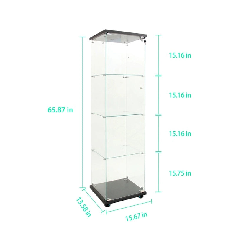 Tempered Glass Display Cabinet with LED Lighting and Storage Shelves