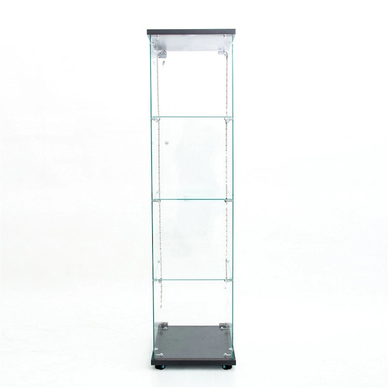 Tempered Glass Display Cabinet with LED Lighting and Storage Shelves