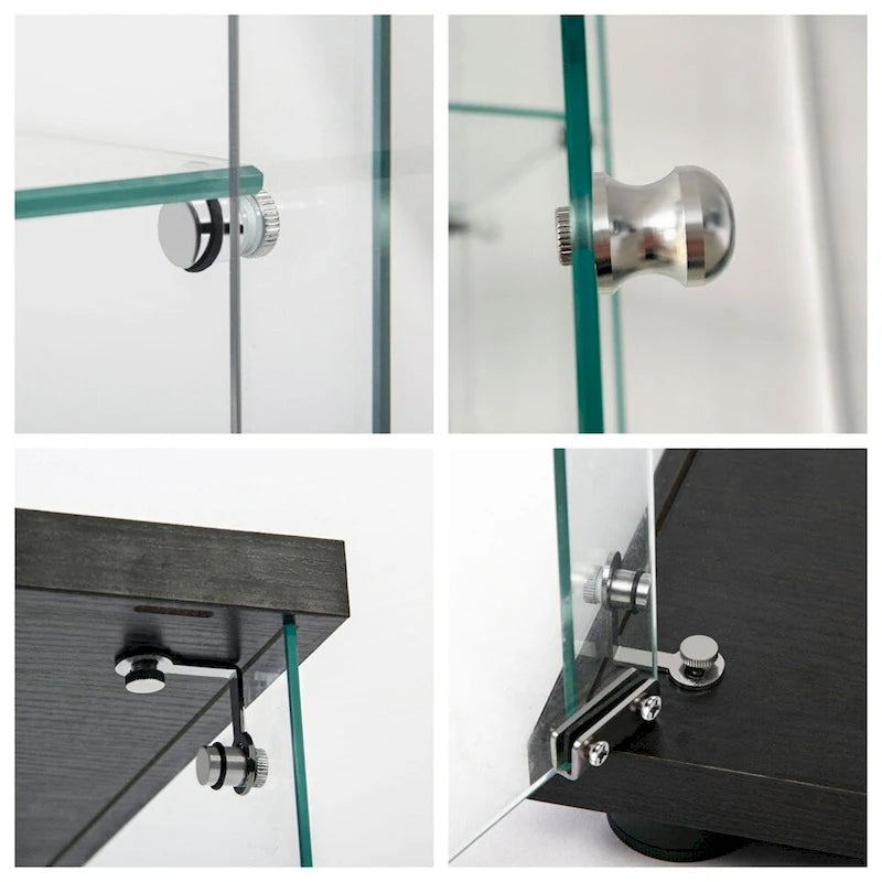 Tempered Glass Display Cabinet with LED Lighting and Storage Shelves