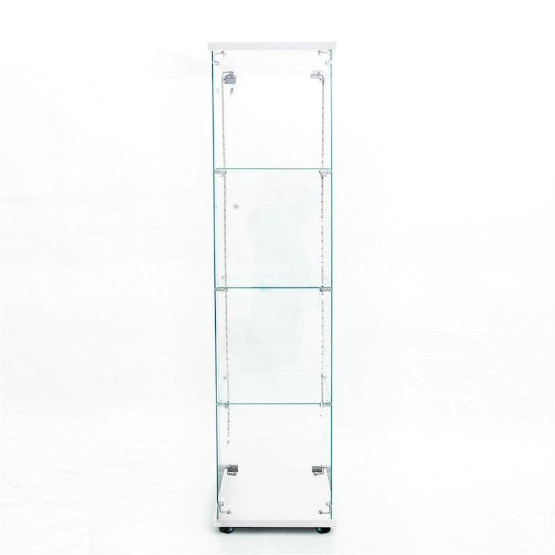 Tempered Glass Display Cabinet with LED Lighting and Storage Shelves