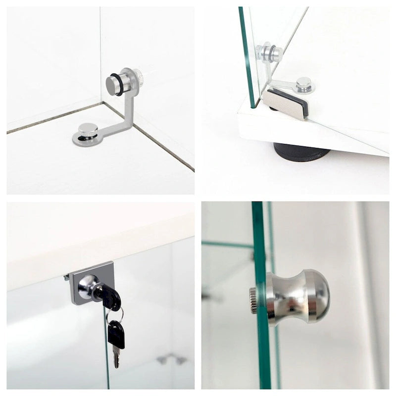 Tempered Glass Display Cabinet with LED Lighting and Storage Shelves