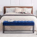Metal Base Velvet Upholstered Bench for Bedroom Entryway