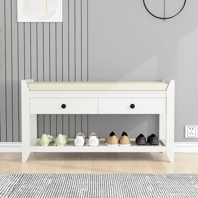 Multi-purpose Shoe Rack with Cushioned Seat and Drawers