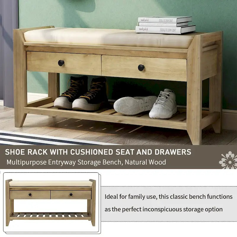Multi-purpose Shoe Rack with Cushioned Seat and Drawers