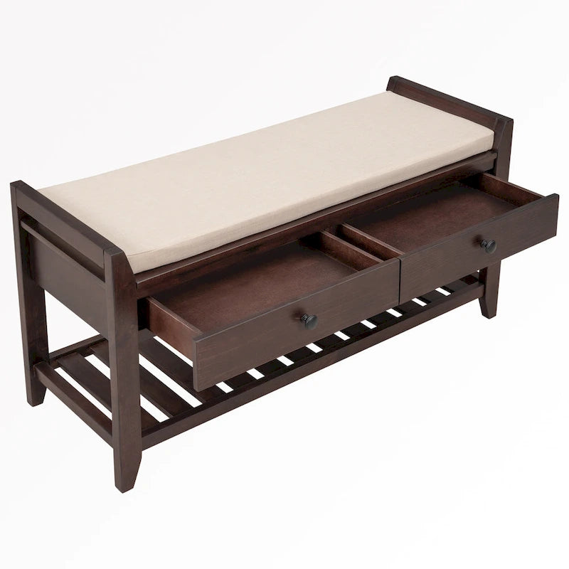 43 Entryway Storage Bench Shoe Rack with Cushioned Seat and Drawers