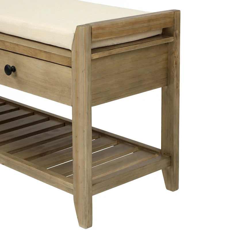 43 Entryway Storage Bench Shoe Rack with Cushioned Seat and Drawers